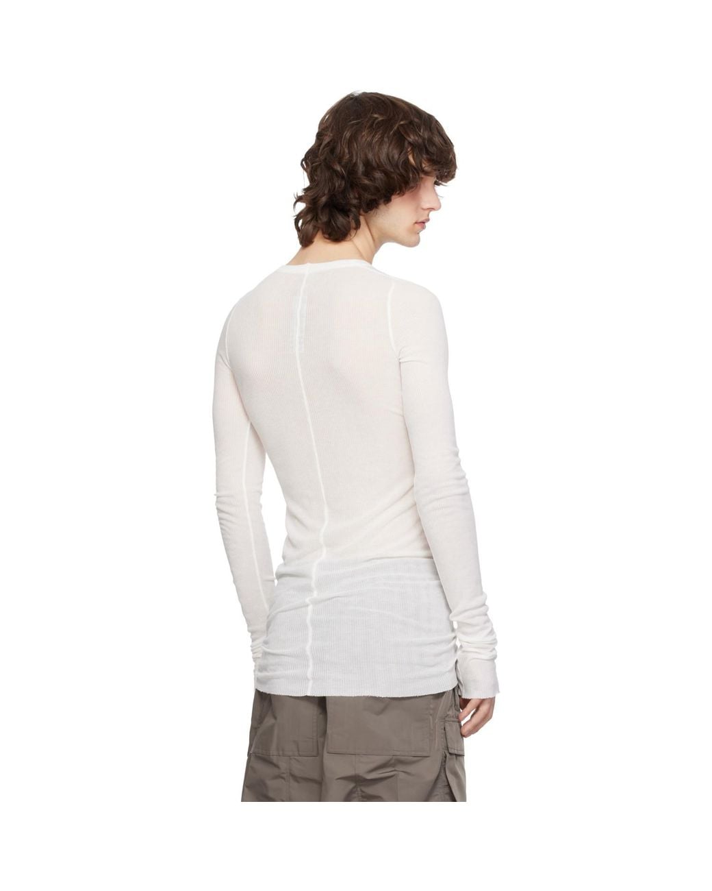 Rick Owens White Off- Temple Rib Ls T-Shirt for men