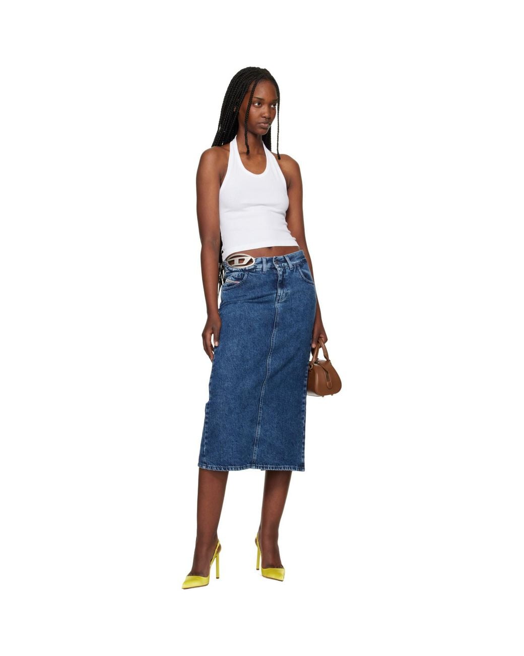 DIESEL Blue De-Skye-S1 Denim Midi Skirt