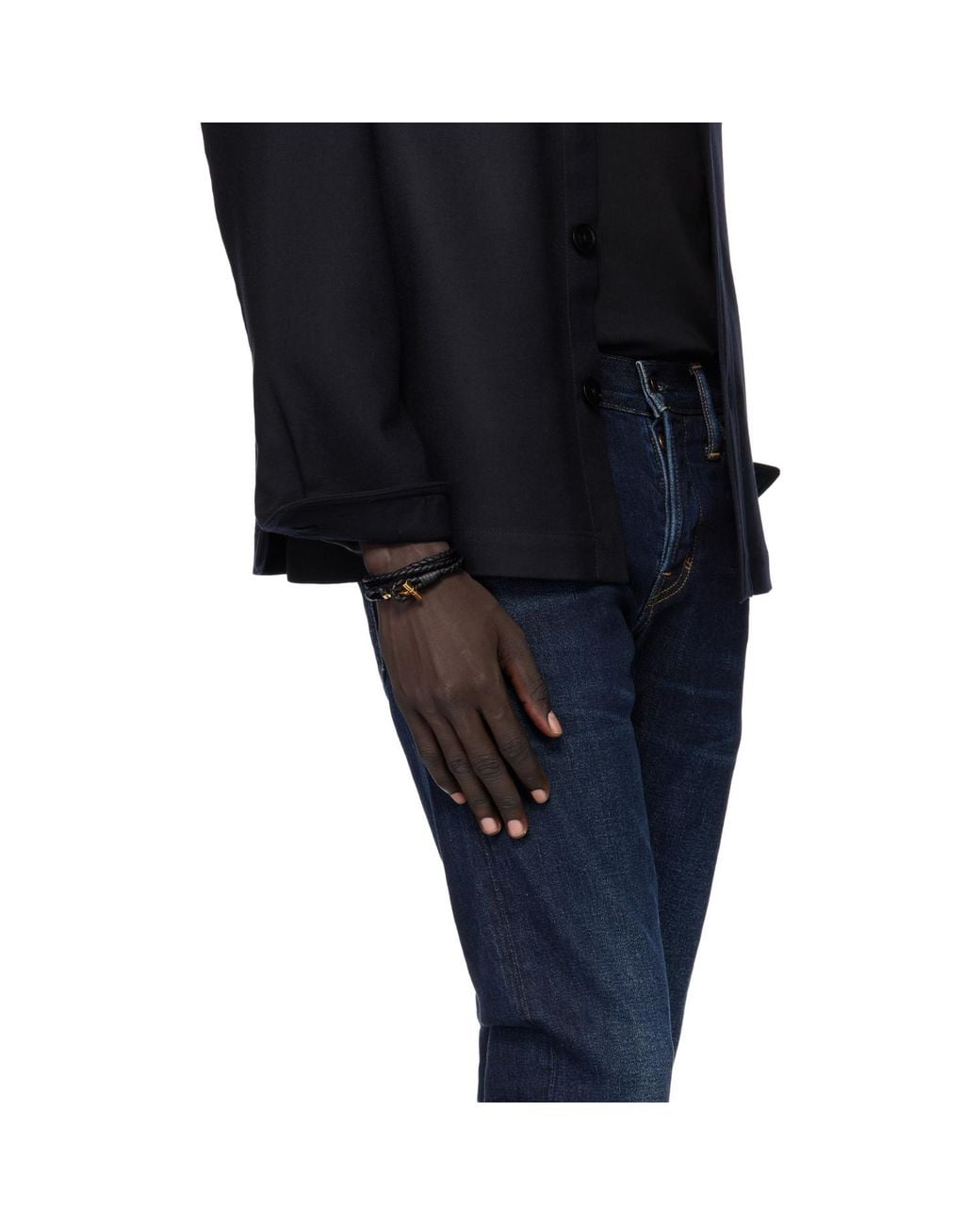 Tom Ford Black Braided Leather T Bracelet for men