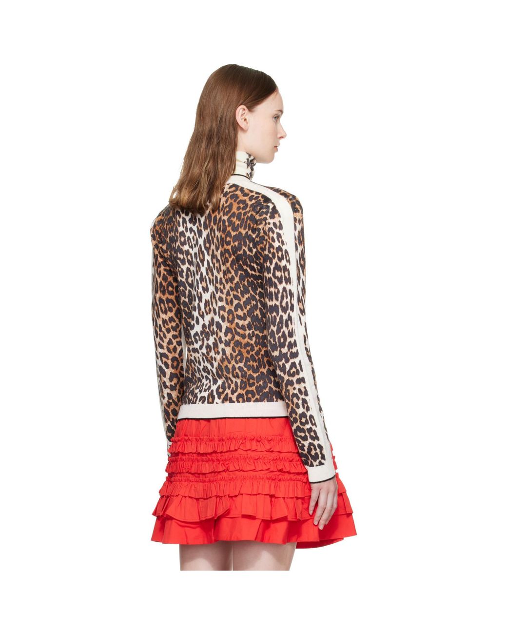 Ganni Red Printed Merino Turtleneck