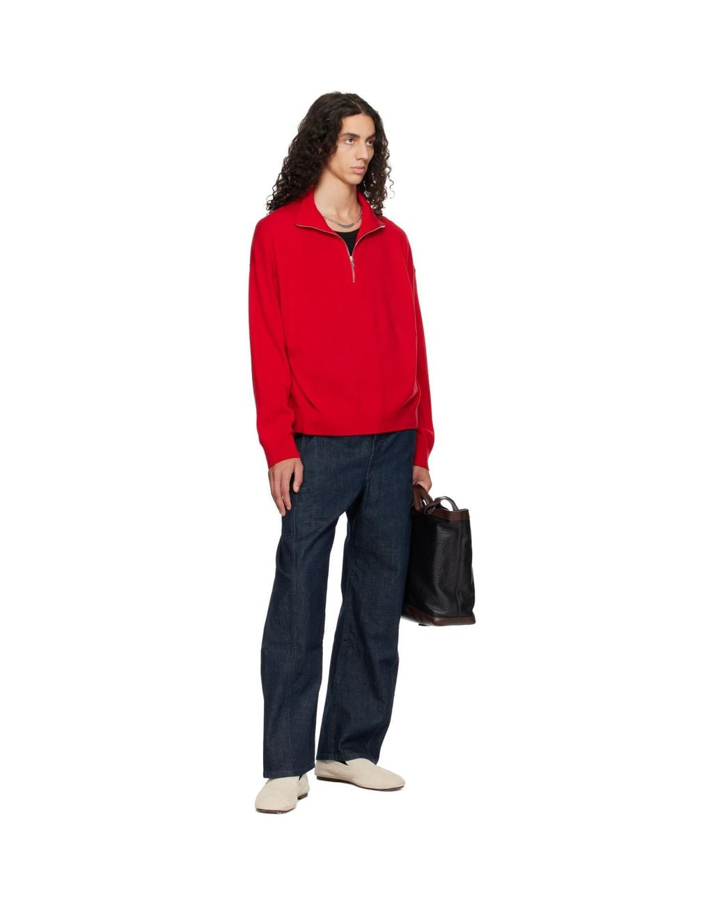YACAIA Red Y-0019 Half-zip Merinocashmere Sweater for men