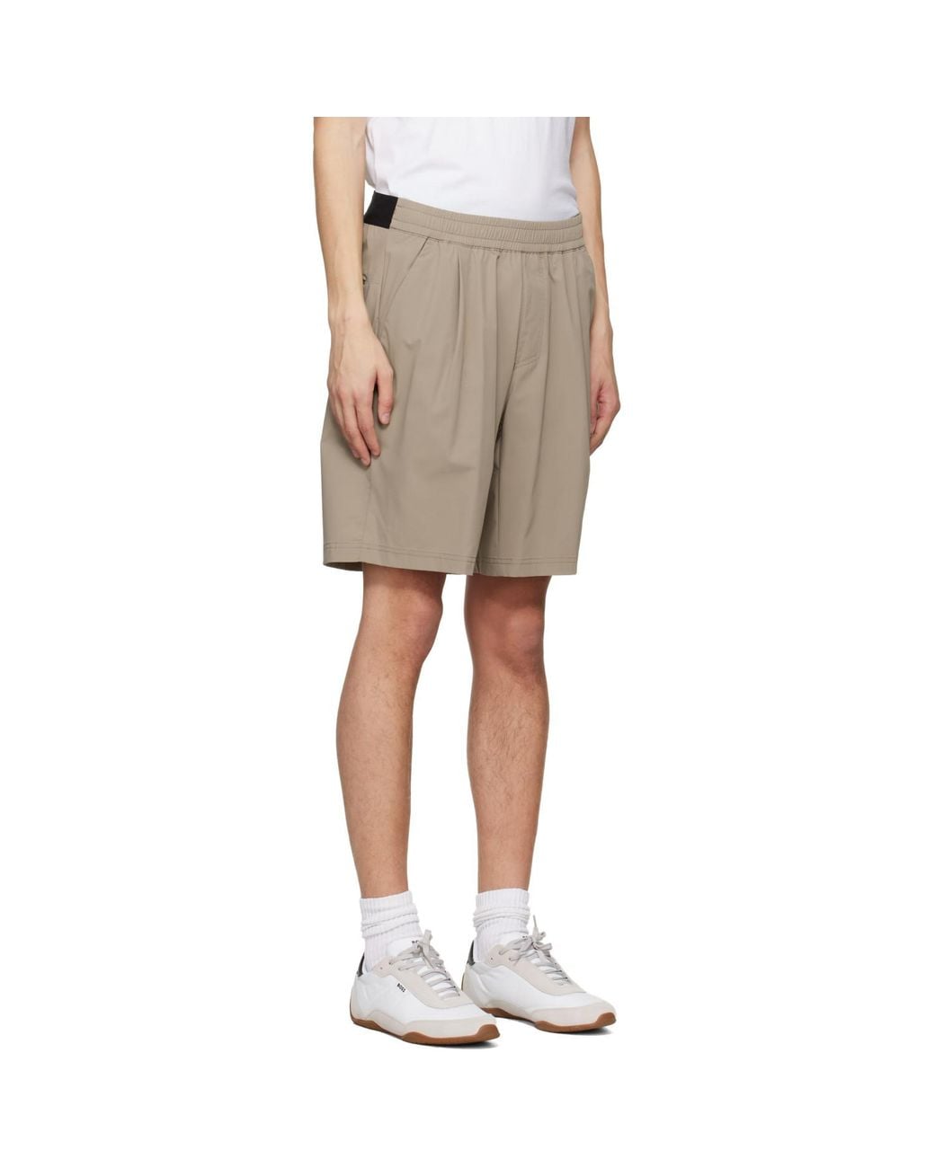 Boss Natural Taupe Water-Repellent Micro-Waffle Shorts for men