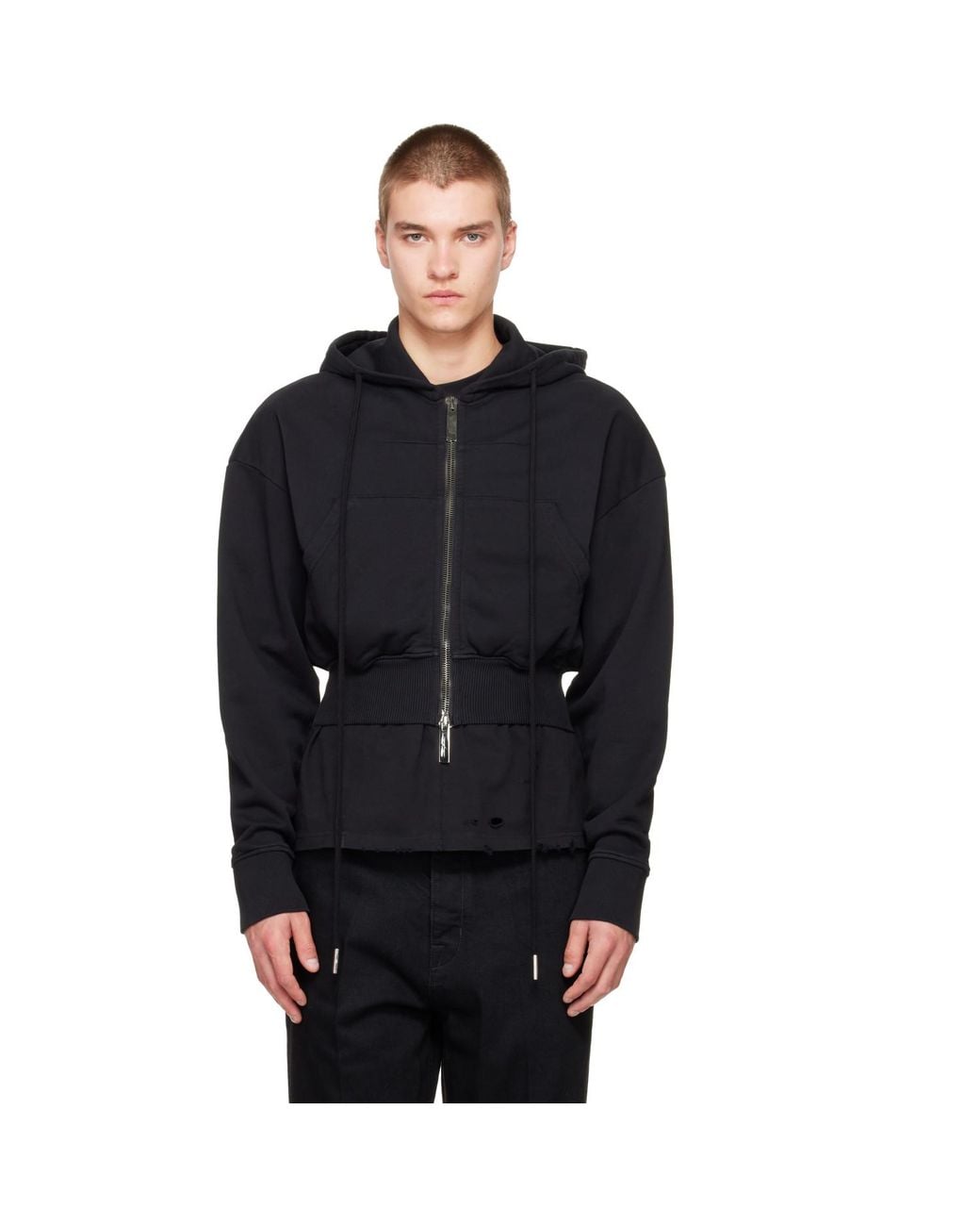 MATIERES FECALES Black Cropped Cult Hoodie for men