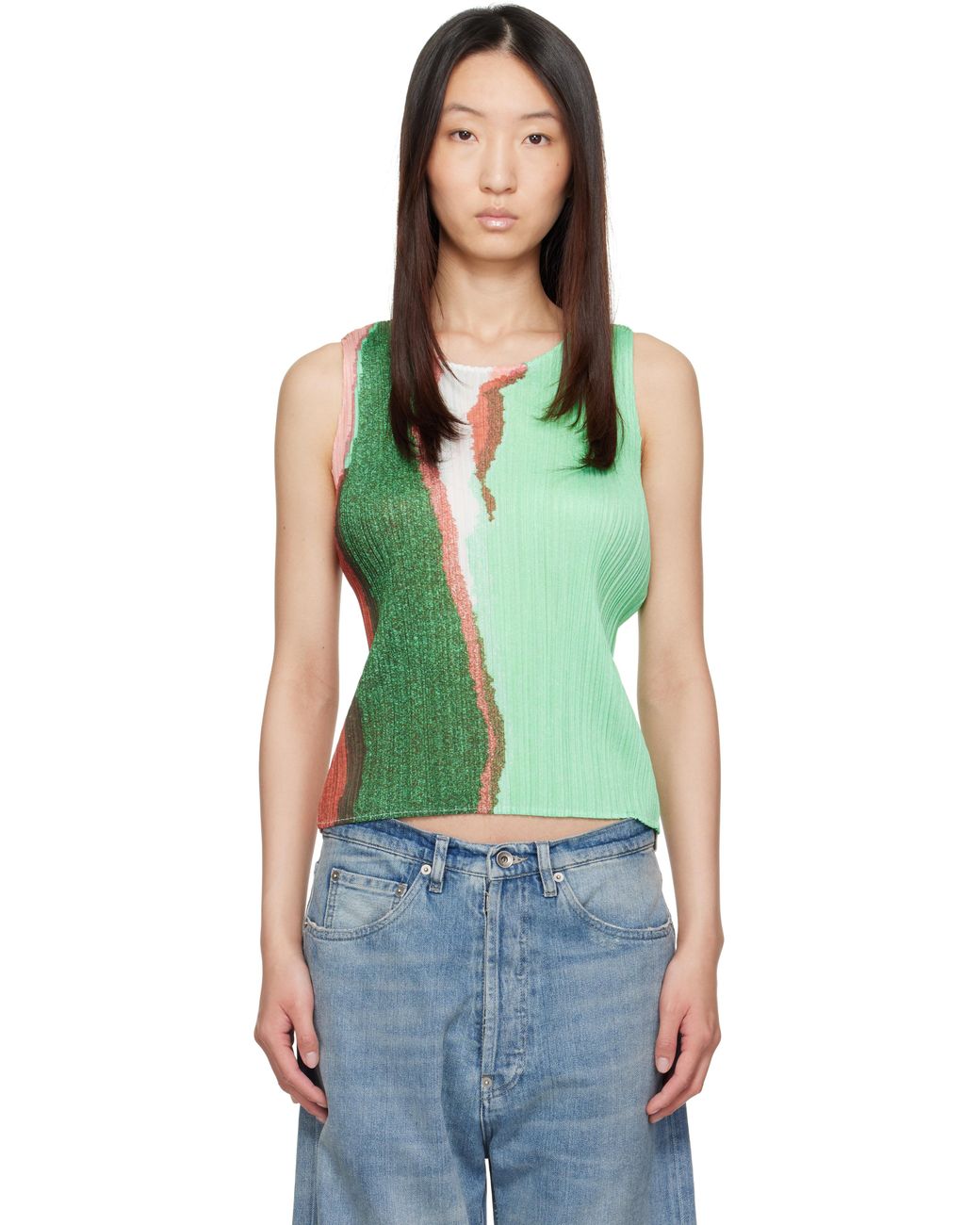 Pleats Please Issey Miyake May Grainy Colors Tank Top in Green | Lyst