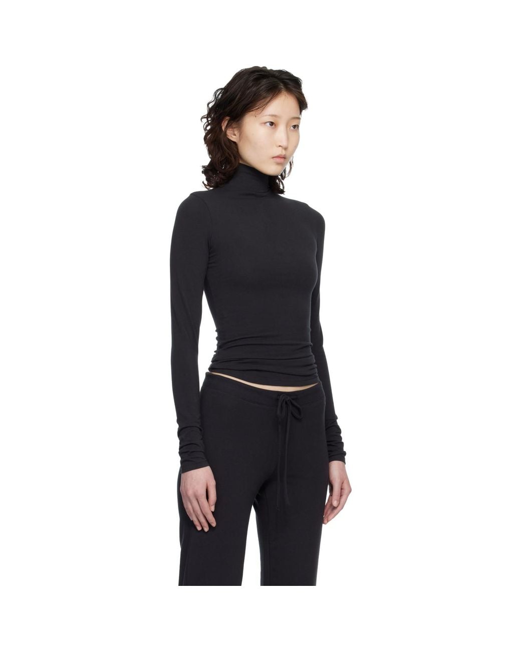 Skims Black Cotton Jersey Turtleneck T-Shirt