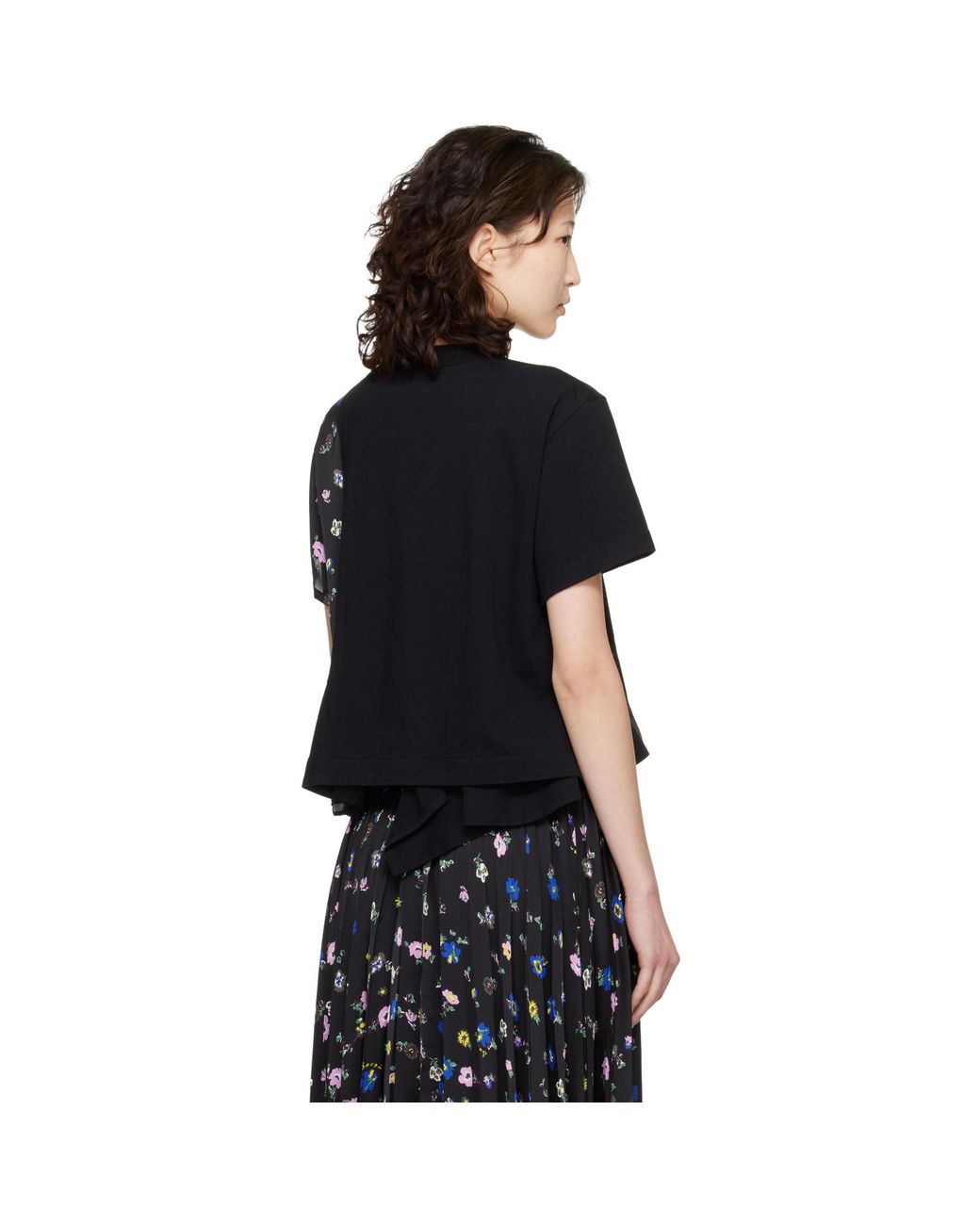 Sacai Black Floral Print T-Shirt