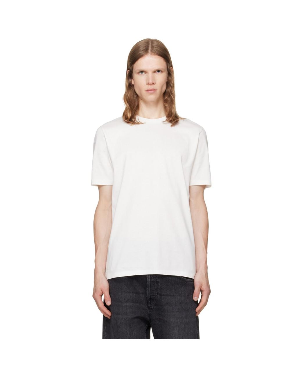 HUGO White Off- Mercerised Cotton Slim-Fit T-Shirt for men