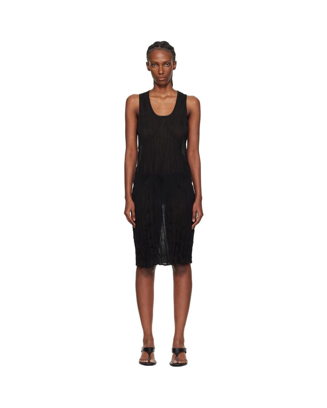 Totême Black Crinkled Knit Tank Midi Dress