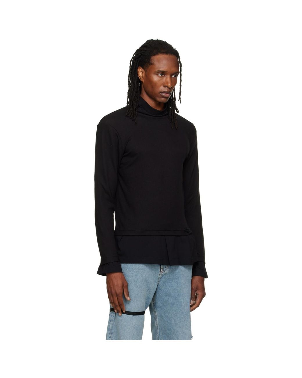ALAINPAUL Black High Neck Layered T-Shirt for men