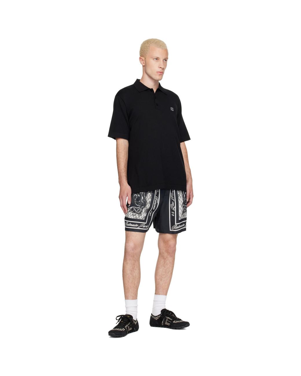 Balmain Black Printed Foulard Pyjama Shorts for men