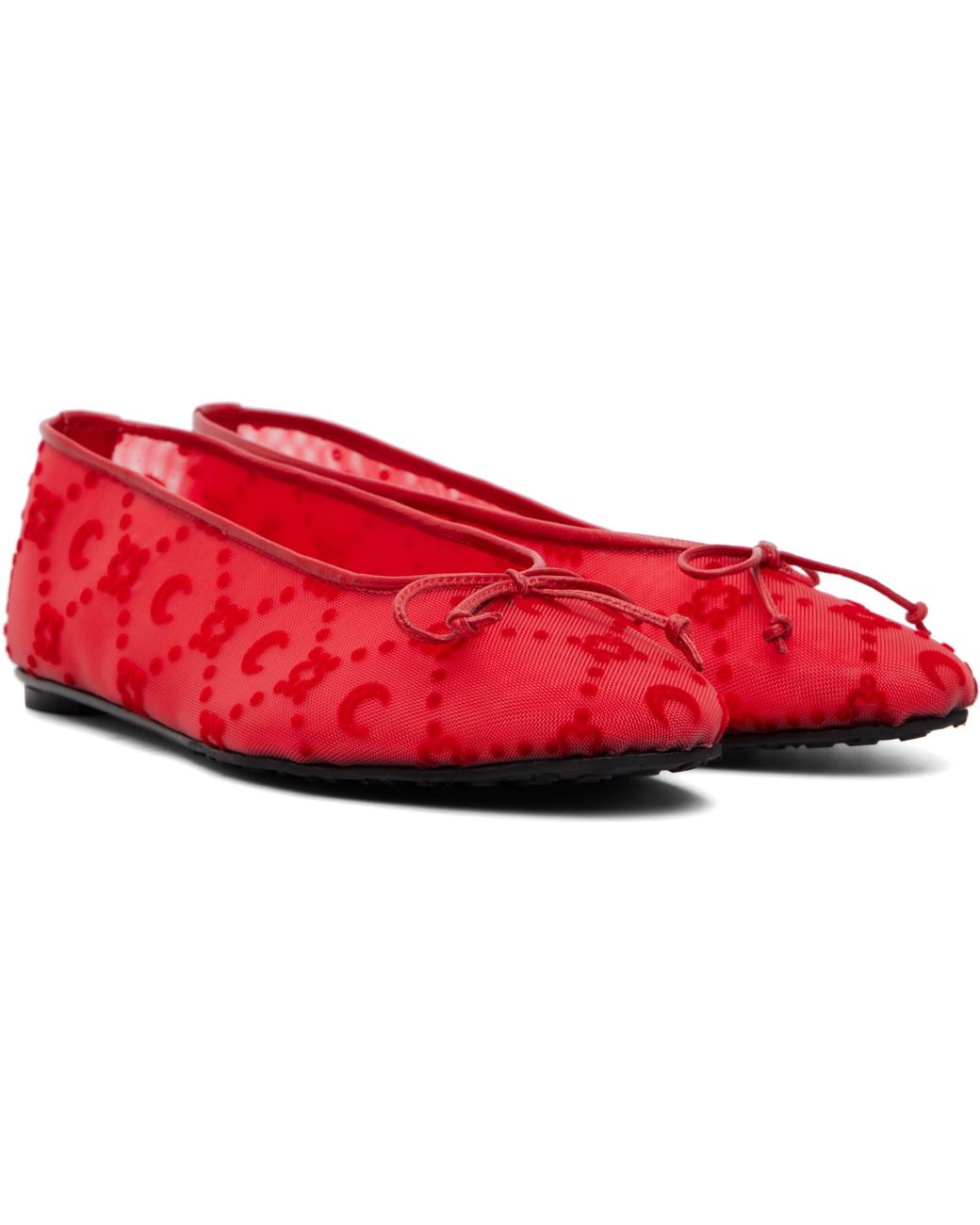 MARINE SERRE Red Moonogram Mesh Flock Ballerina Flats