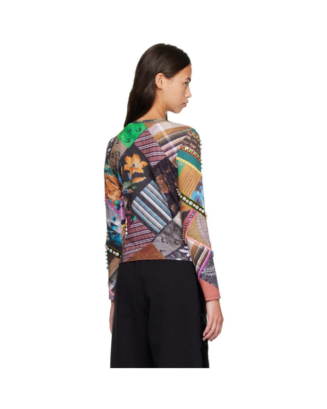 Chopova Lowena Red 'Pretty' Beaded Jersey Top