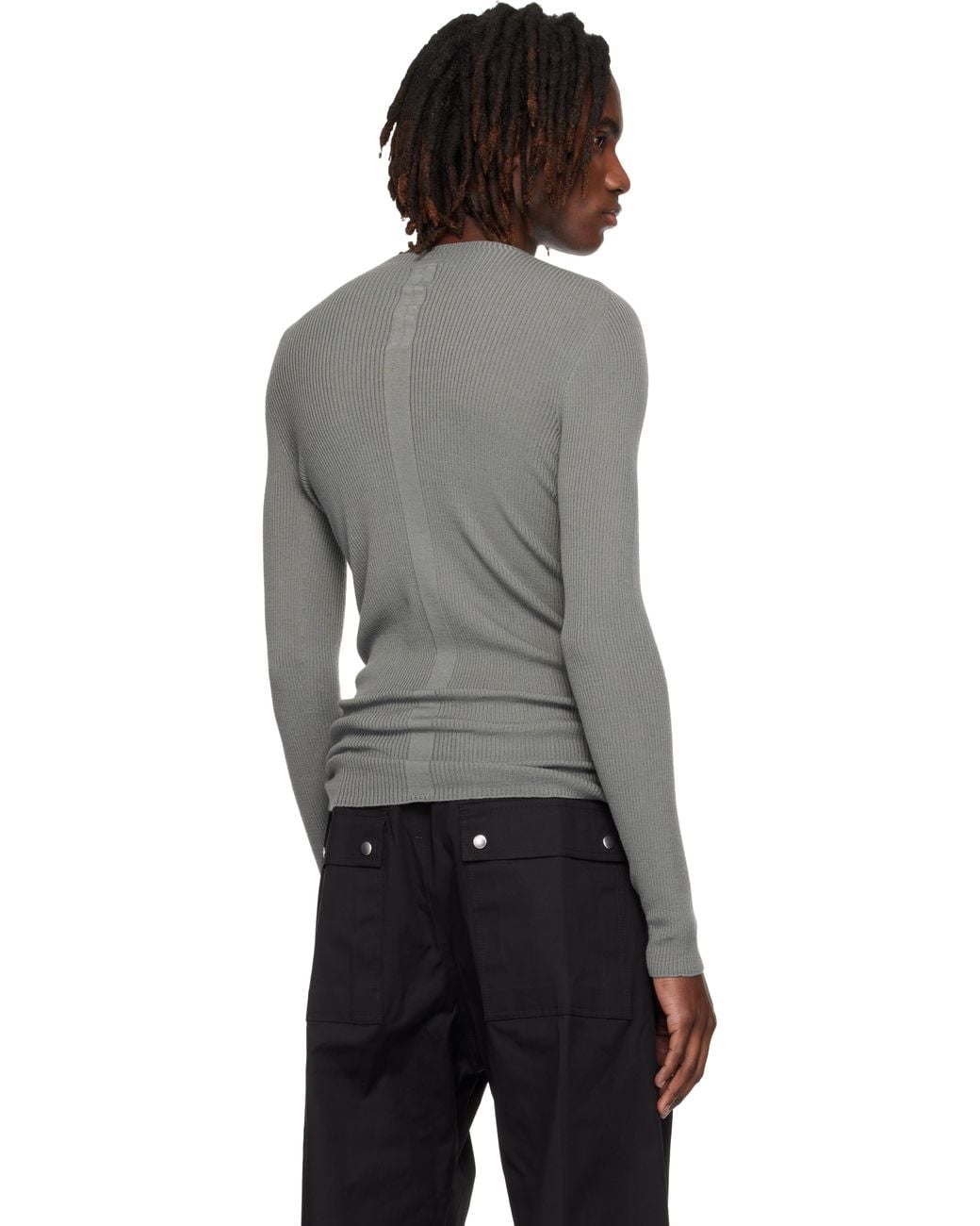 メンズ Rick Owens グレー Temple リブ ラウンドネック セーター Black