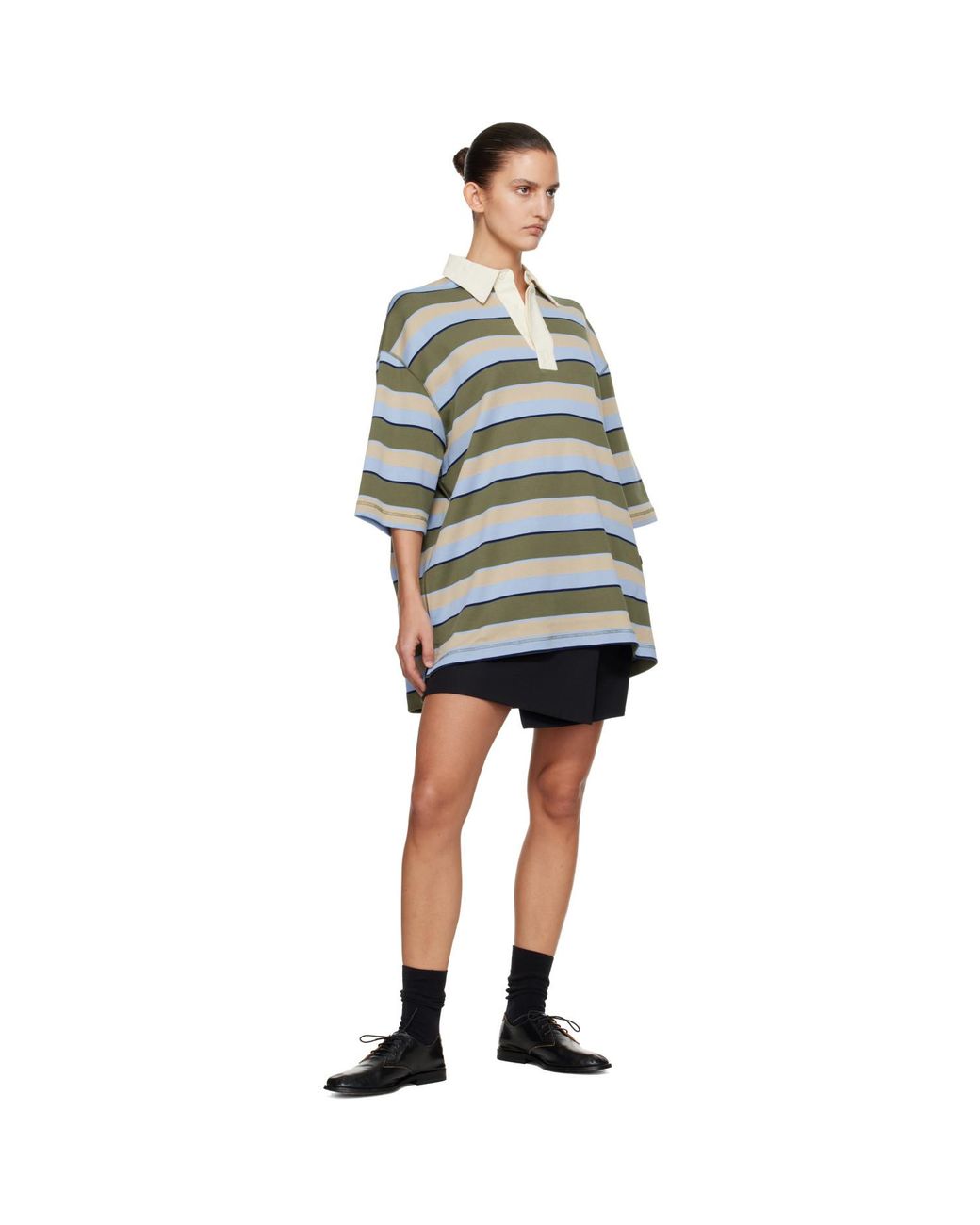AMI Green Striped Cotton 'Ami Patch' Polo