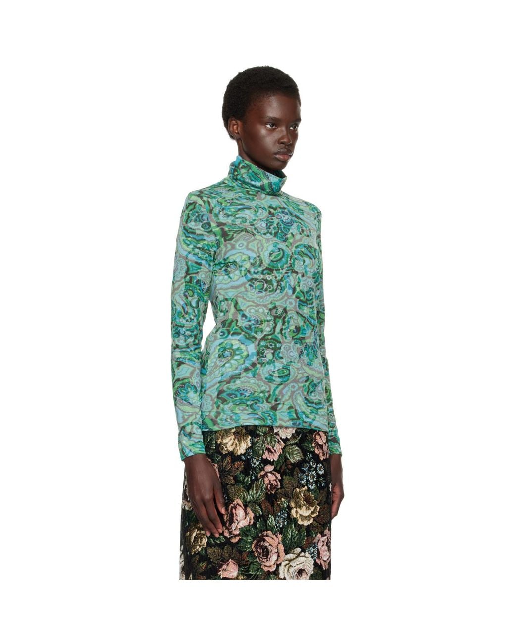 Dries Van Noten Green Paisley Turtleneck