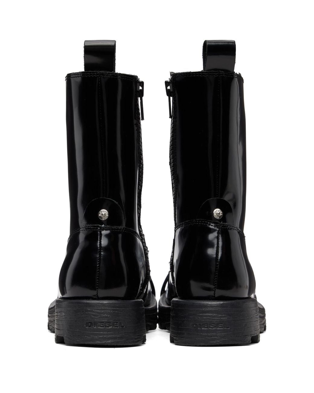 DIESEL Black Oval D Toe Guard D-Hammer-Leather Boots for men