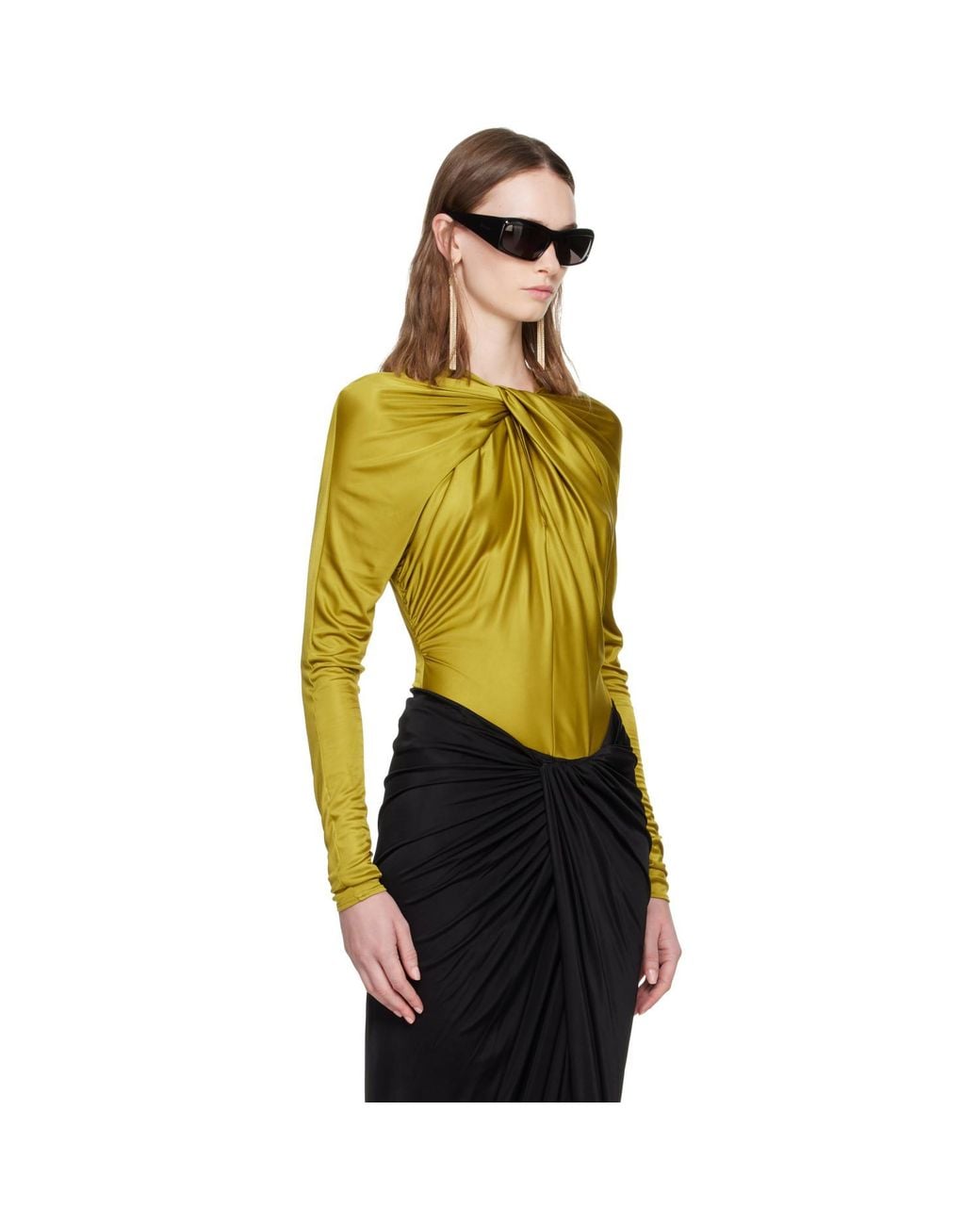 Balmain Green Ls Twist Detail Bodysuit