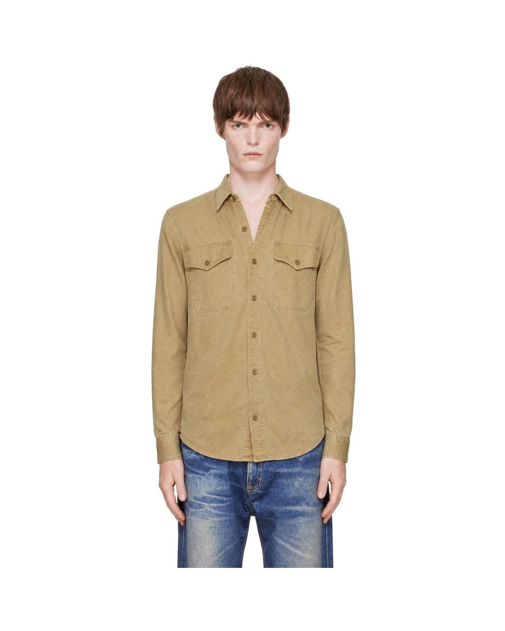 RRL Natural Tan Twill Officer Work Shirt for men