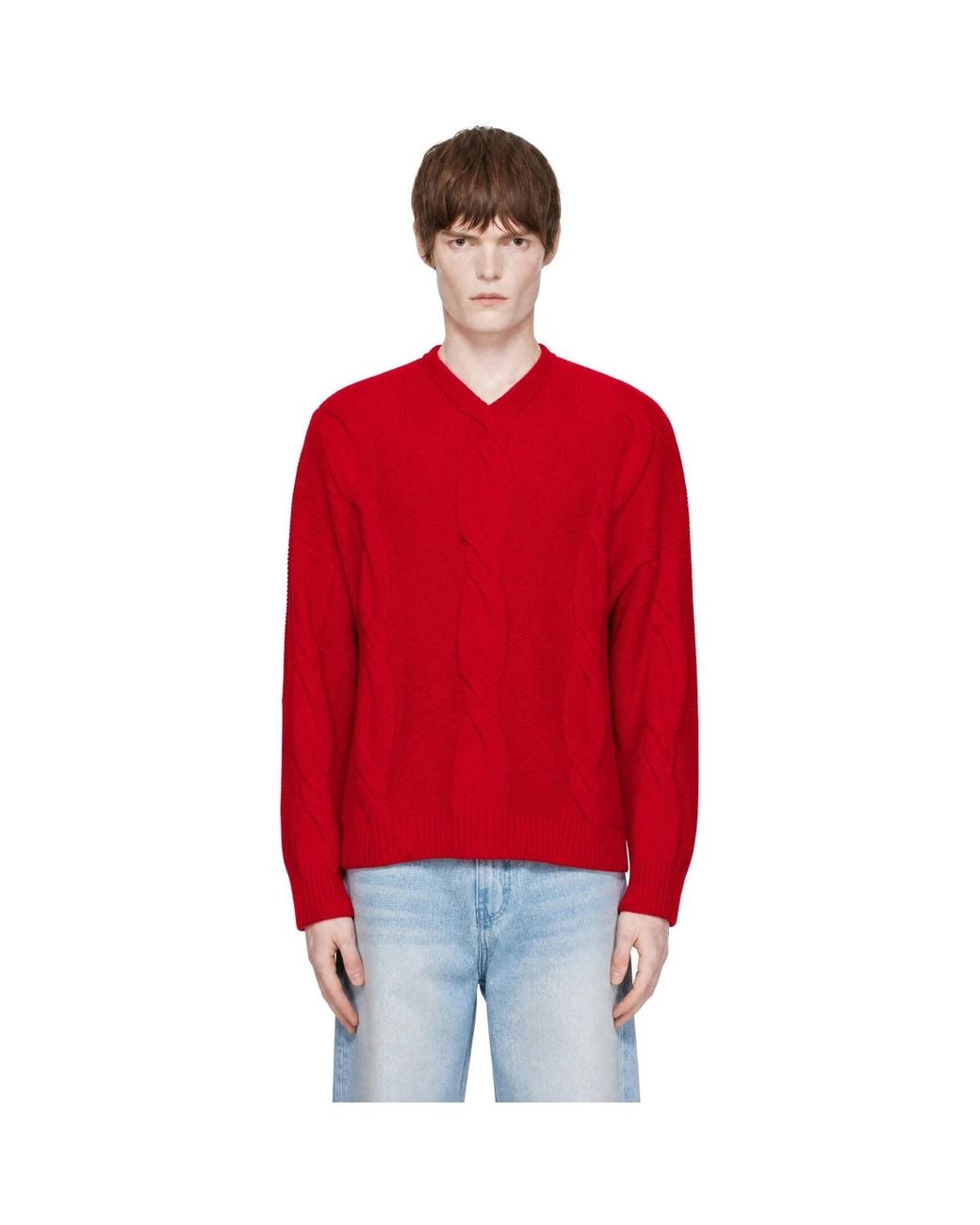 Cordera Red Wool Braided Sweater for men