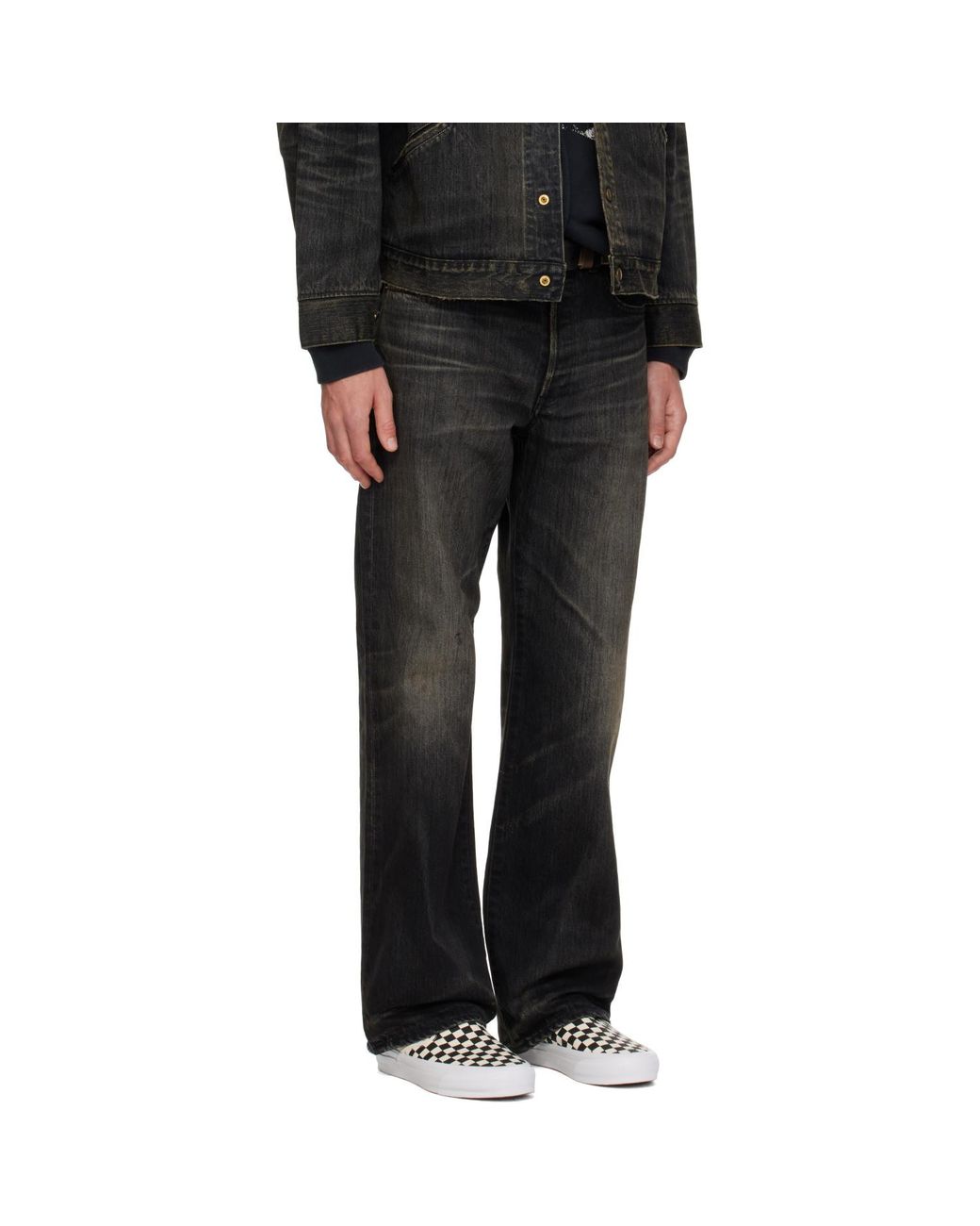 KAMIYA Black Distressed Straight Jeans for men
