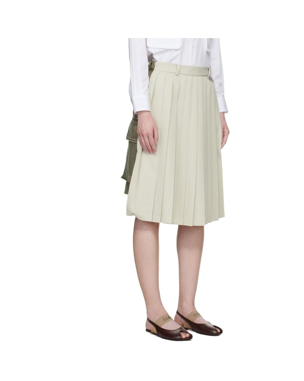Maison Mihara Yasuhiro Natural Combined Pleats Cargo Midi Skirt