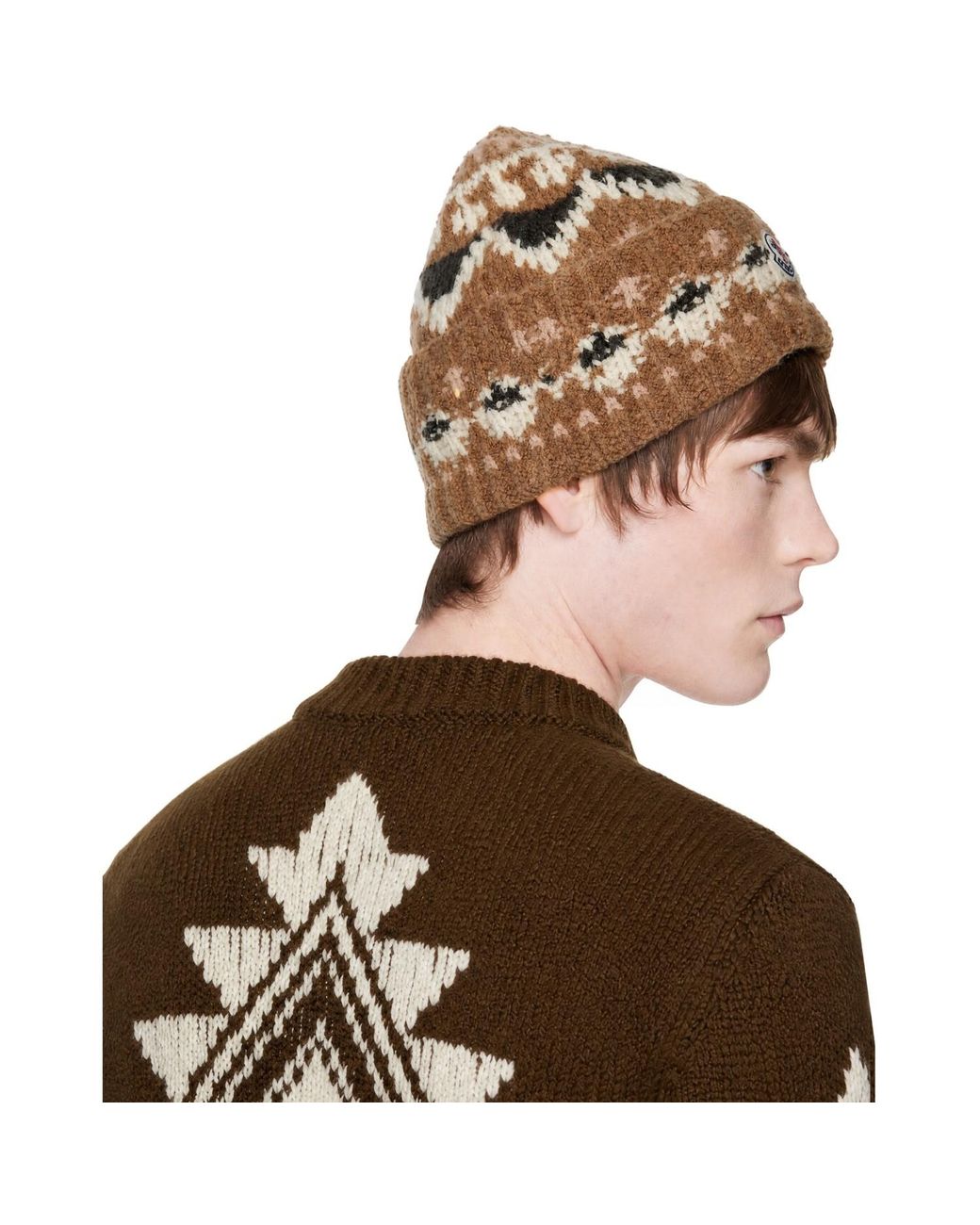 Moncler Brown Knit Wool Beanie for men