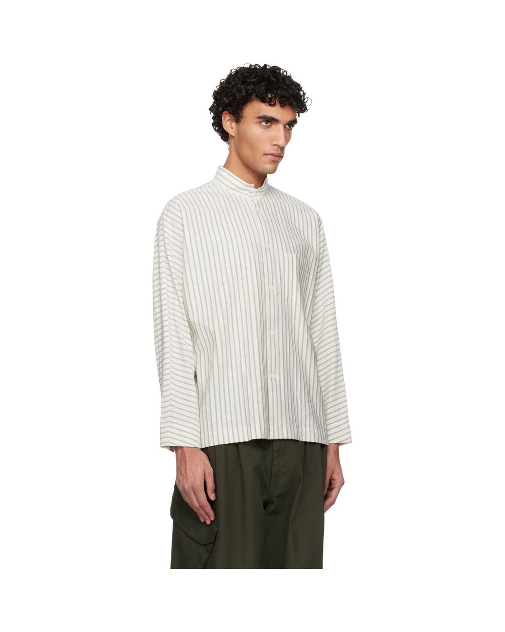 Homme Plissé Issey Miyake White Stripe Jersey Shirt for men