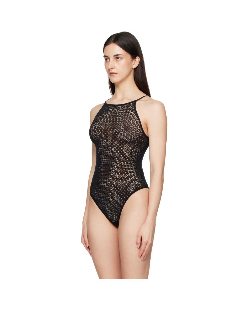 Wolford Black Daisy Net Bodysuit