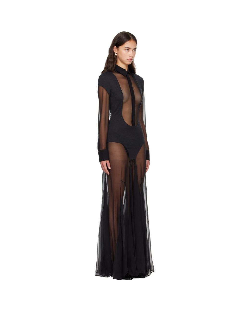 Jean Paul Gaultier Black Silk Bi Material Maxi Dress