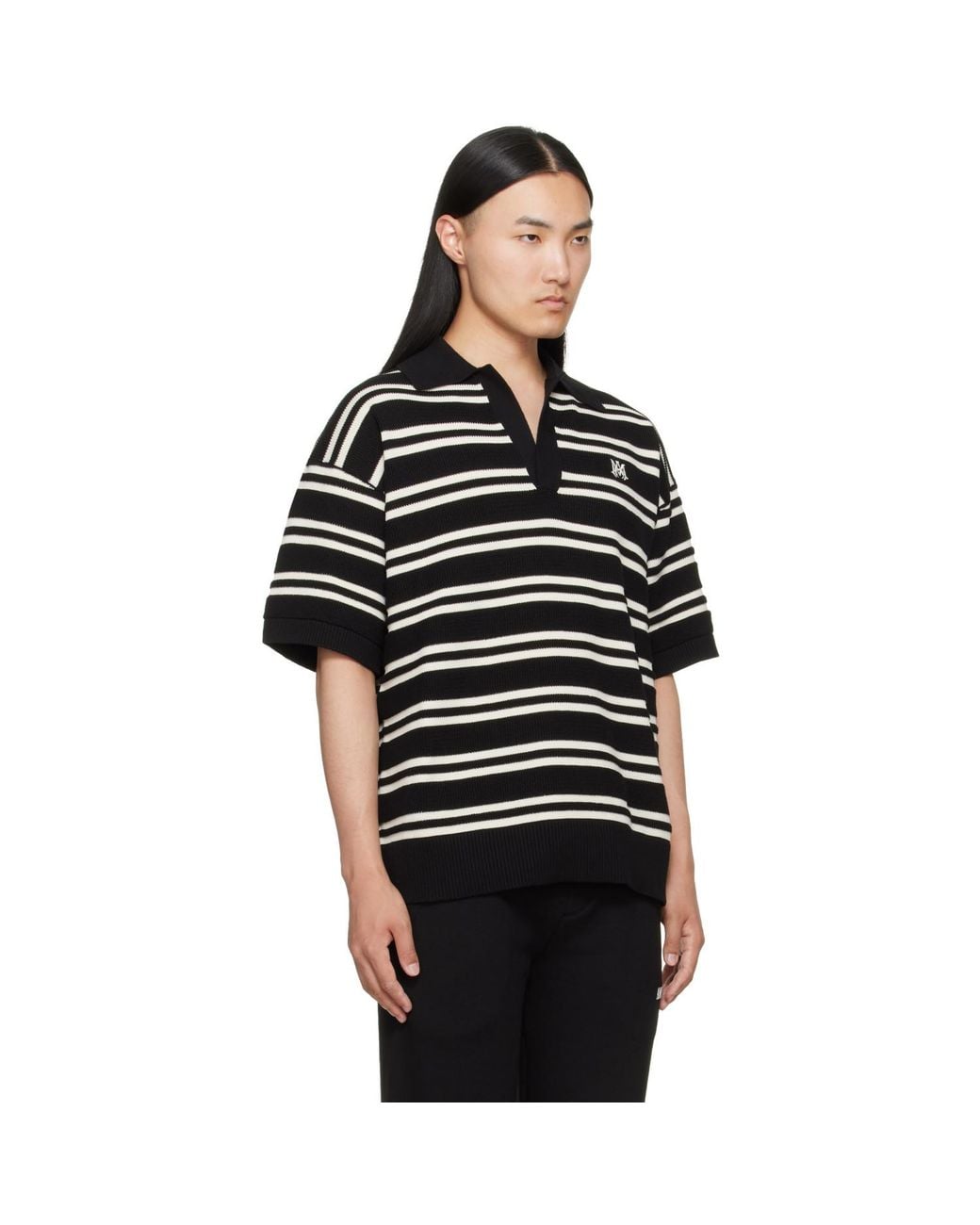 Amiri Black Ma Stripe S/S Polo for men