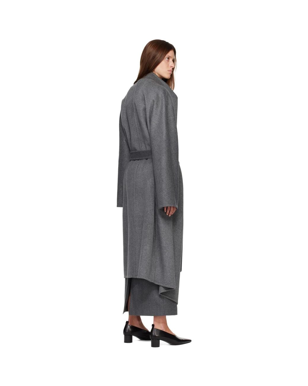 R2W Gray Porin Draped Button Wool Cash Coat
