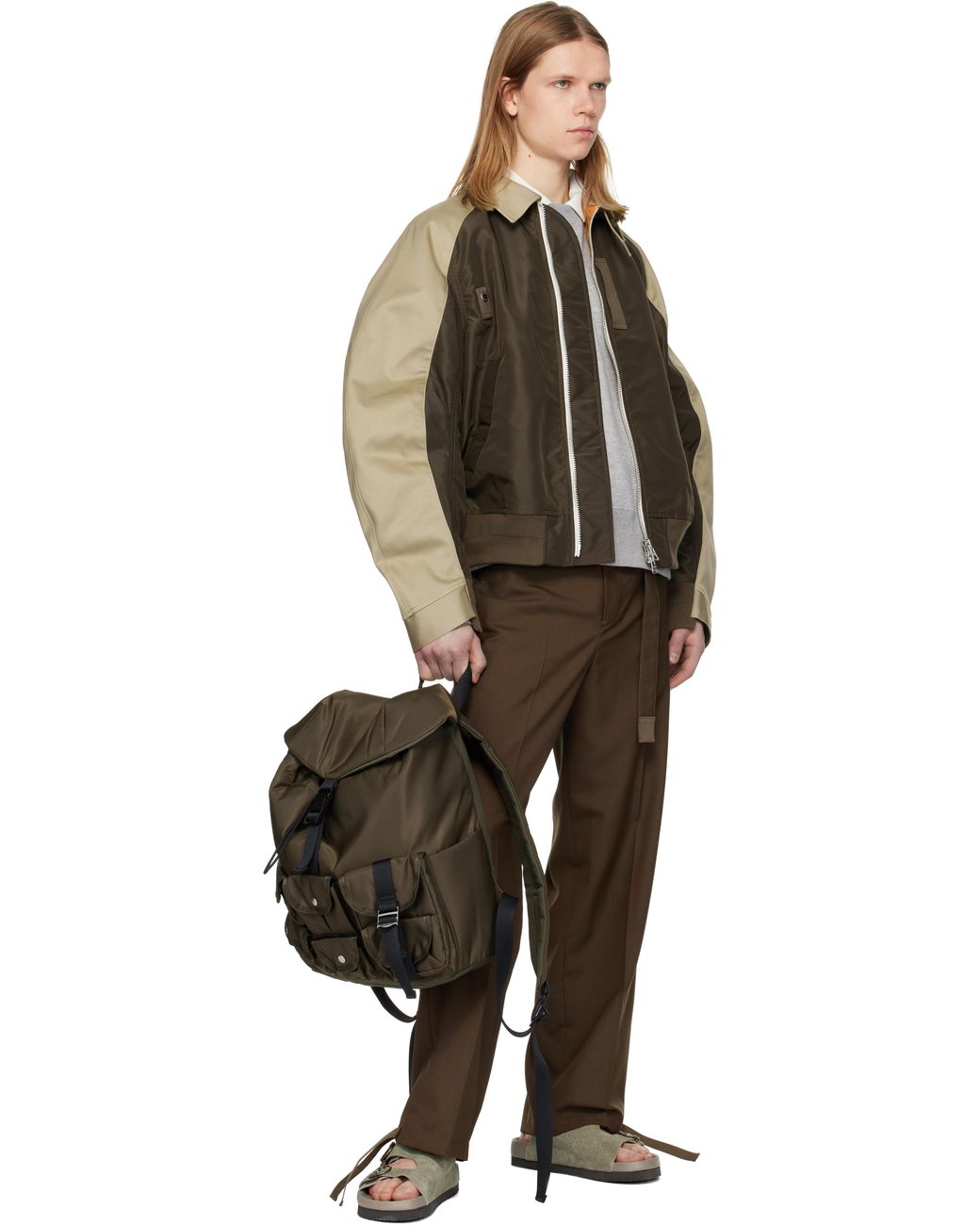 Sacai Black Khaki Nylon Backpack for men