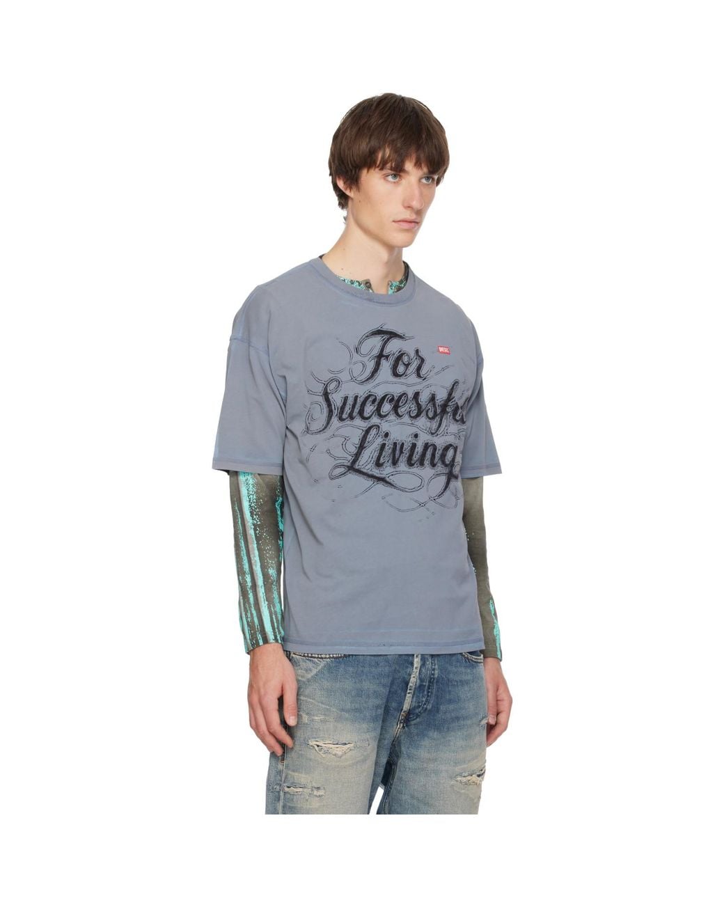DIESEL Blue 'For Successful Living' Print T-Shirt for men