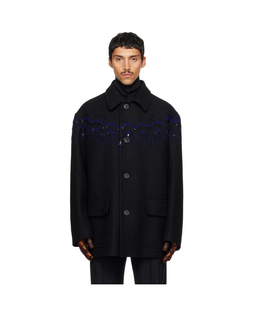 Dries Van Noten Black Wool Coat for men