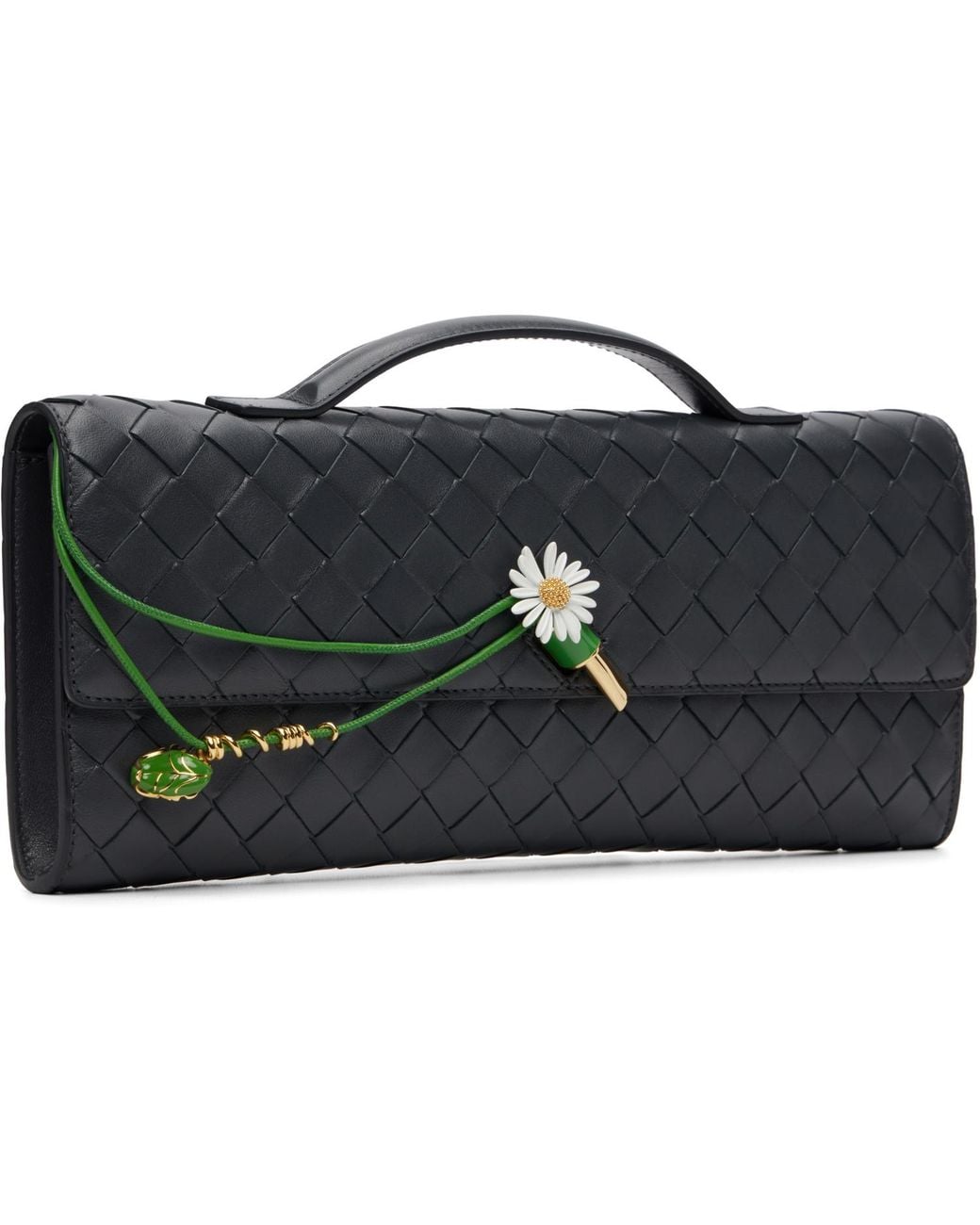 Bottega Veneta Black Daisy Closure Andiamo Clutch