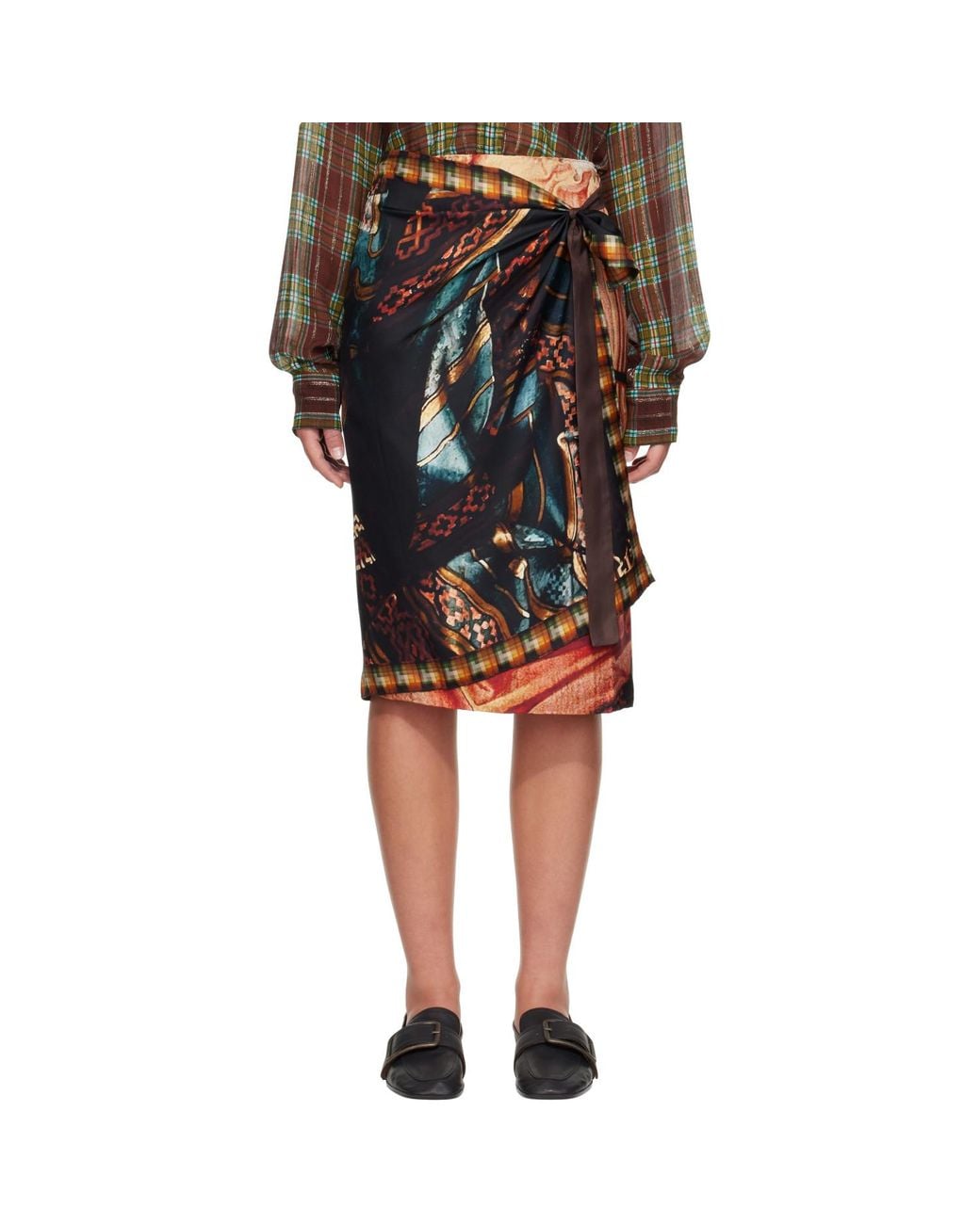 Dries Van Noten Black Wrap Scarf Midi Skirt