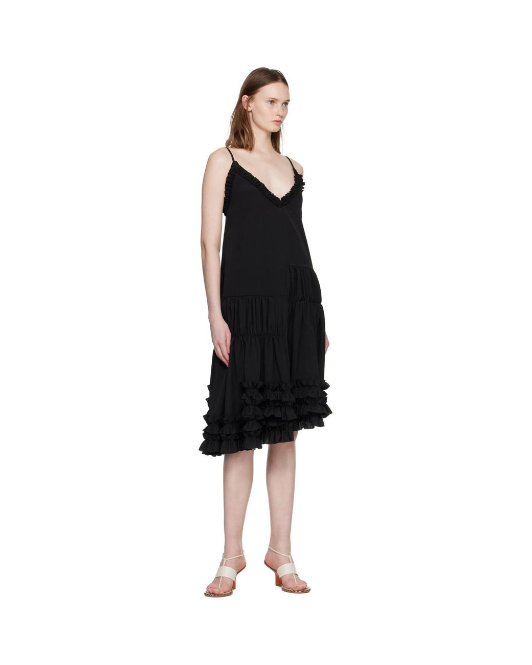 Dries Van Noten Black Asymmetrical Ruffle Minidress