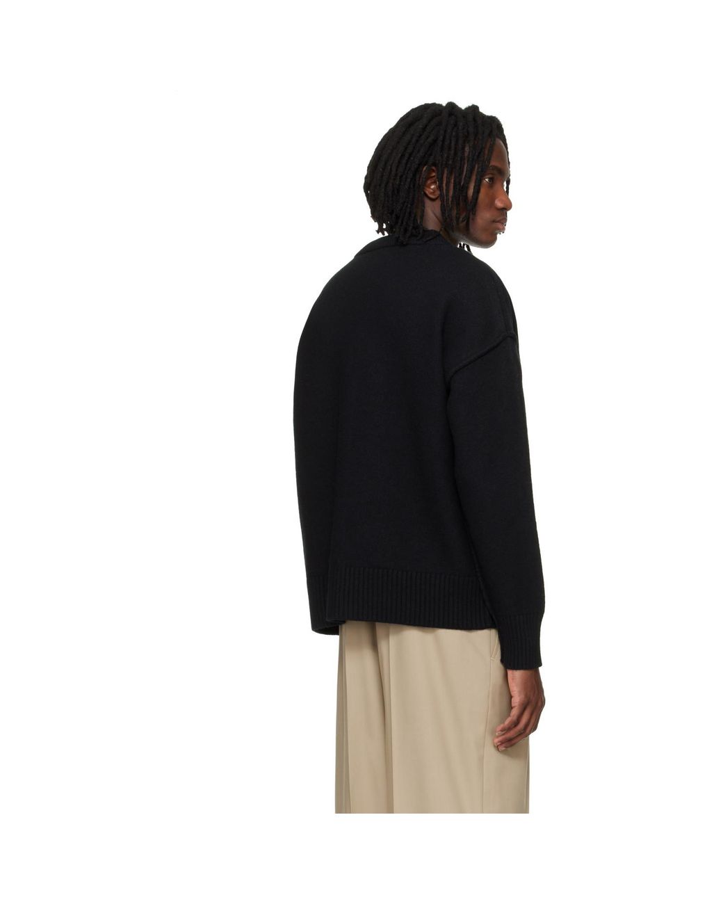 AMI Black Wool Contrasted Ami De Coeur Cardigan for men
