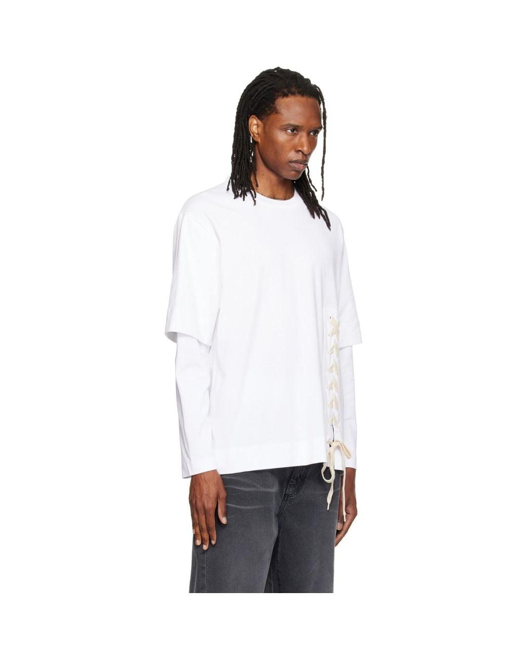 Simone Rocha White Lace Up Hem Layered Long Sleeve T-Shirt for men