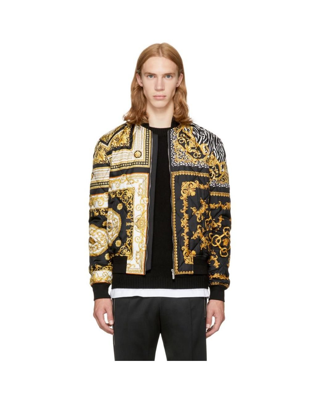 Versace Silk Black & Gold Medusa Bomber Jacket for Men | Lyst