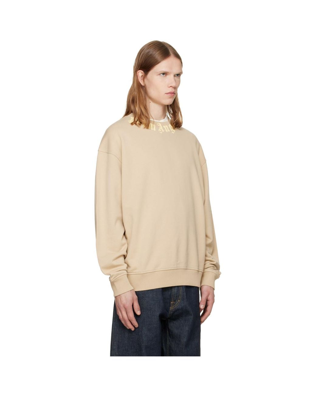 Palm Angels Natural Neck Logo Regular Crew Sweatshirt for men