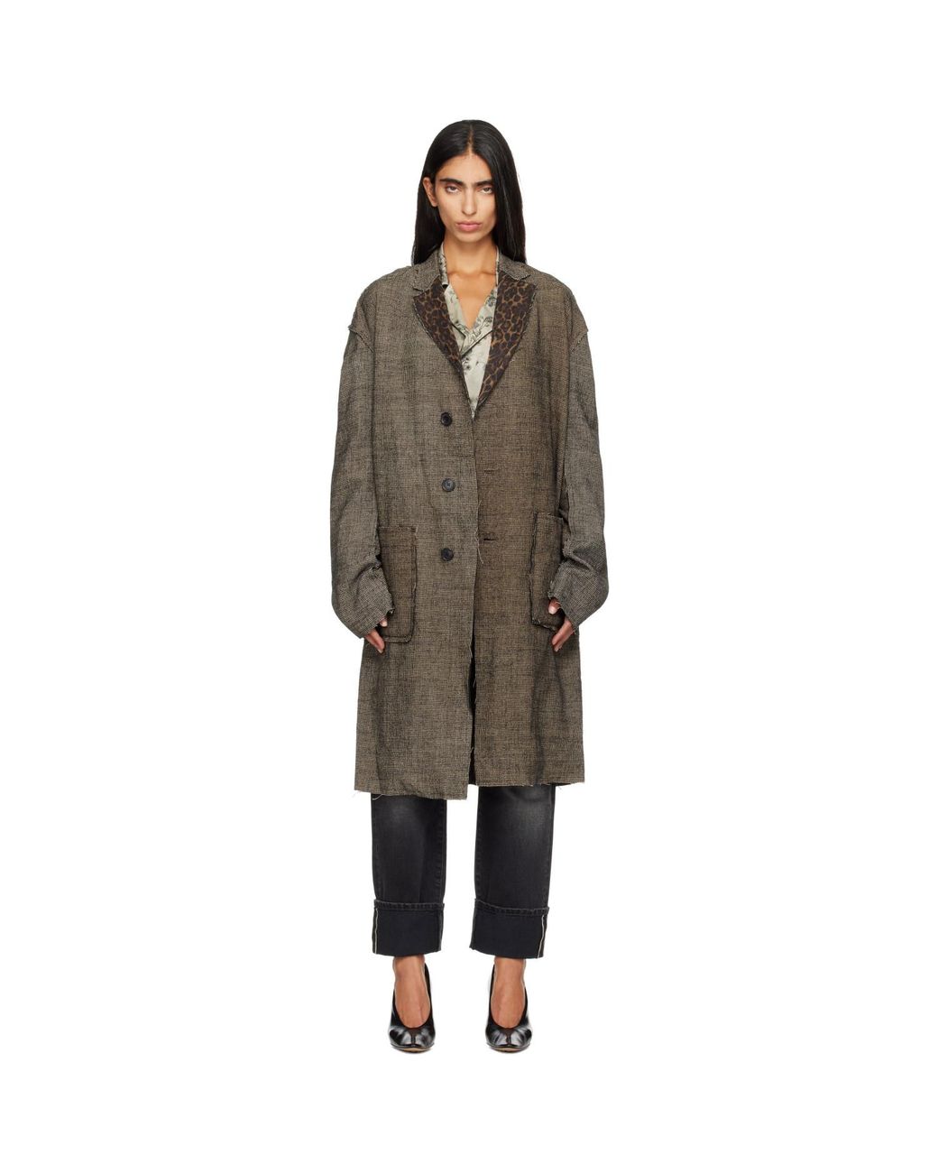 R13 Brown Double Layer Raw Cut Reversible Coat