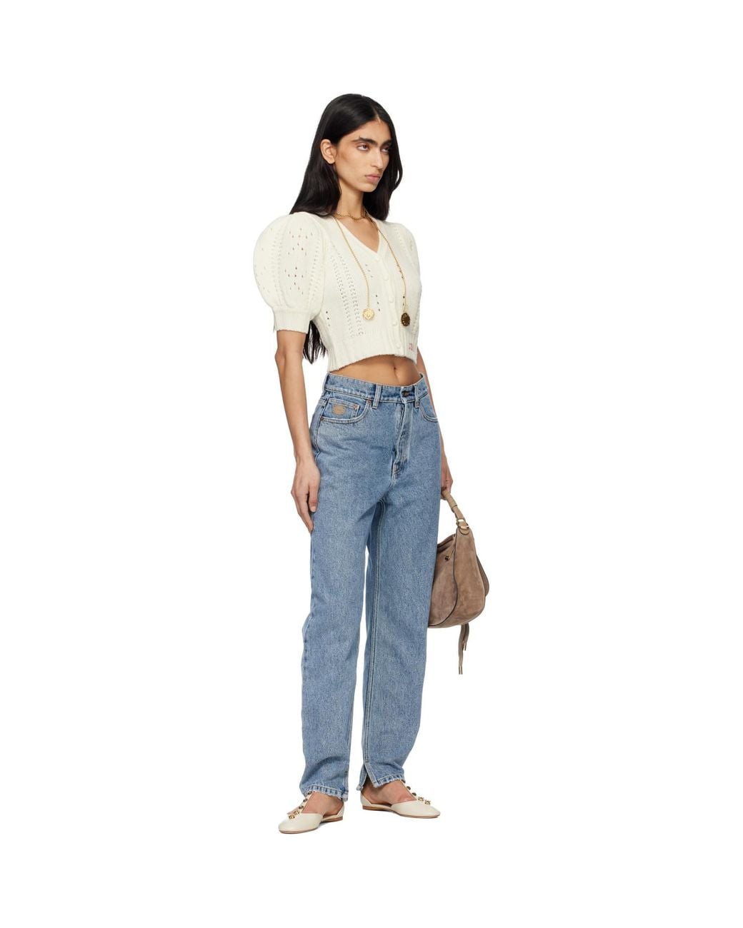 Chloé Blue Puff-Sleeve Wool & Cashmere Knit Cardigan