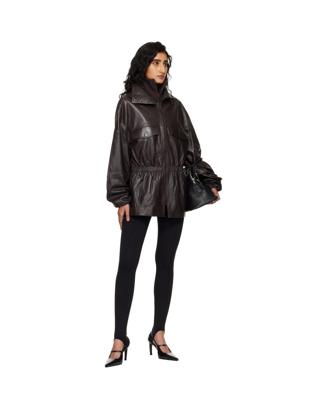 Frankie Shop Black Burgundy Carnaby Funnel Neck Leather Jacket