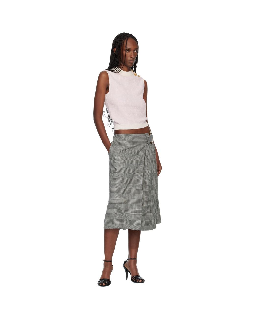 Balmain Black Tweed Button Crop Tank Top