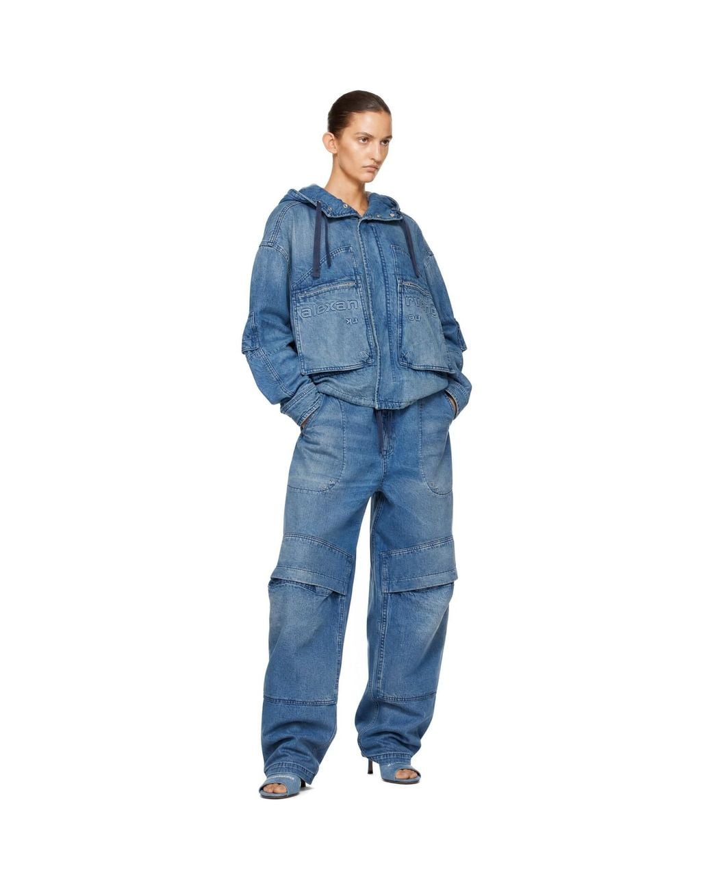 Alexander Wang Blue Cropped Denim Cargo Jacket