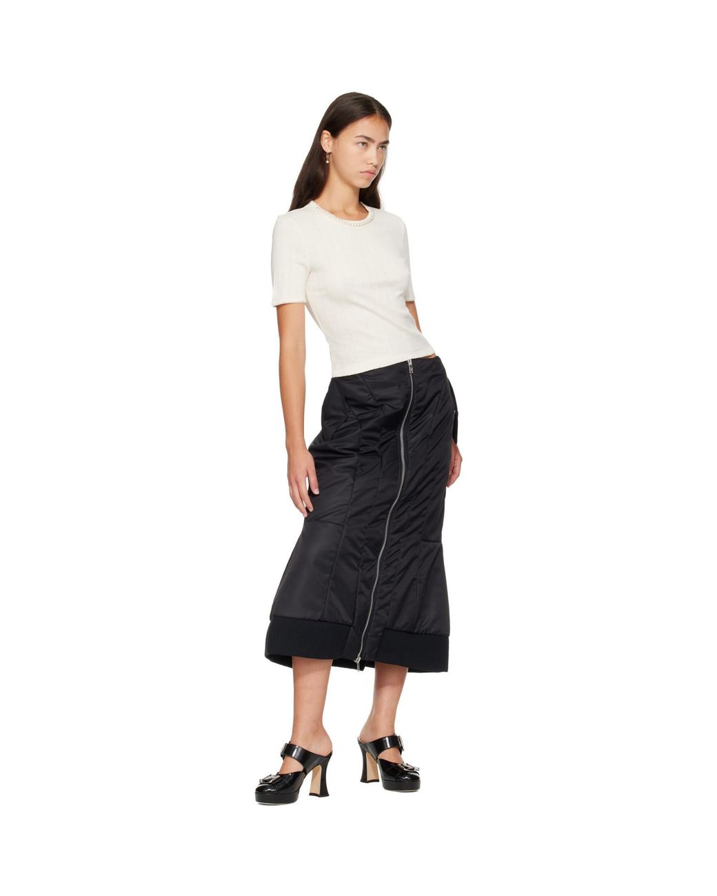 Simone Rocha White Off- Embellished Cropped Pointelle T-Shirt