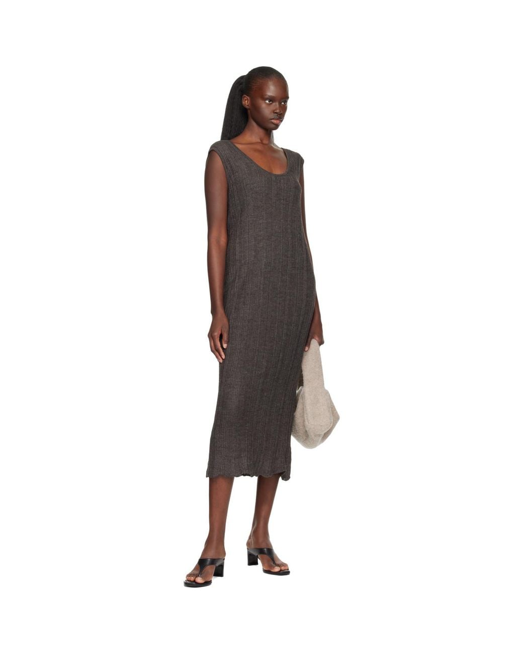 Lauren Manoogian Black Plisse Tank Maxi Dress