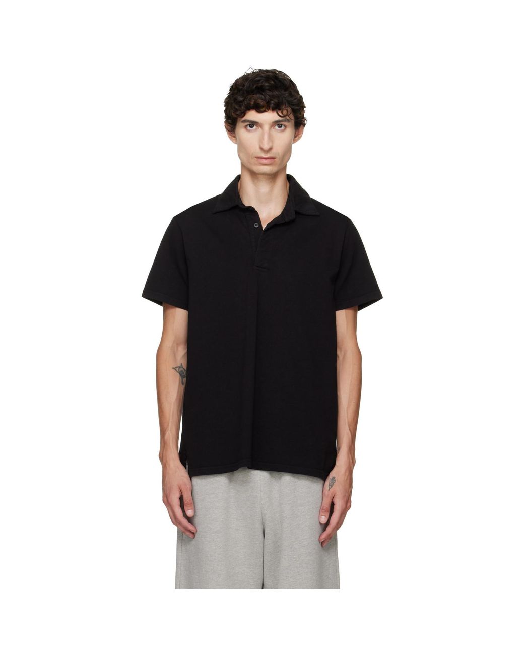 Les Tien Black Short Sleeve Rugby Polo for men