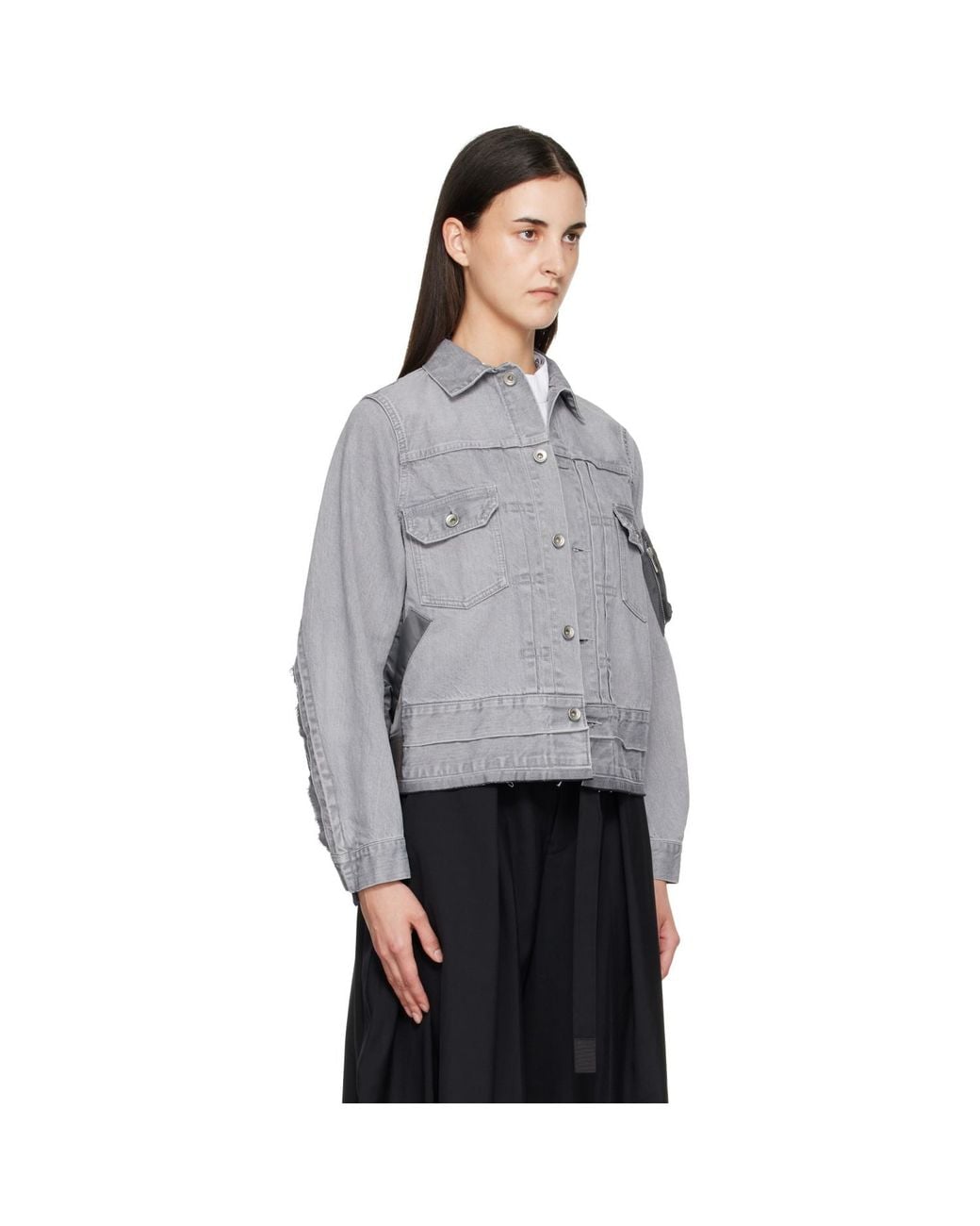 Sacai Gray Nylon Twill X Denim Jacket